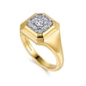 14K Yellow Gold Geometric Baguette Diamond Signet Ring - 0.4 ct