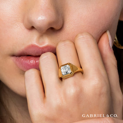 14K Yellow Gold Geometric Baguette Diamond Signet Ring