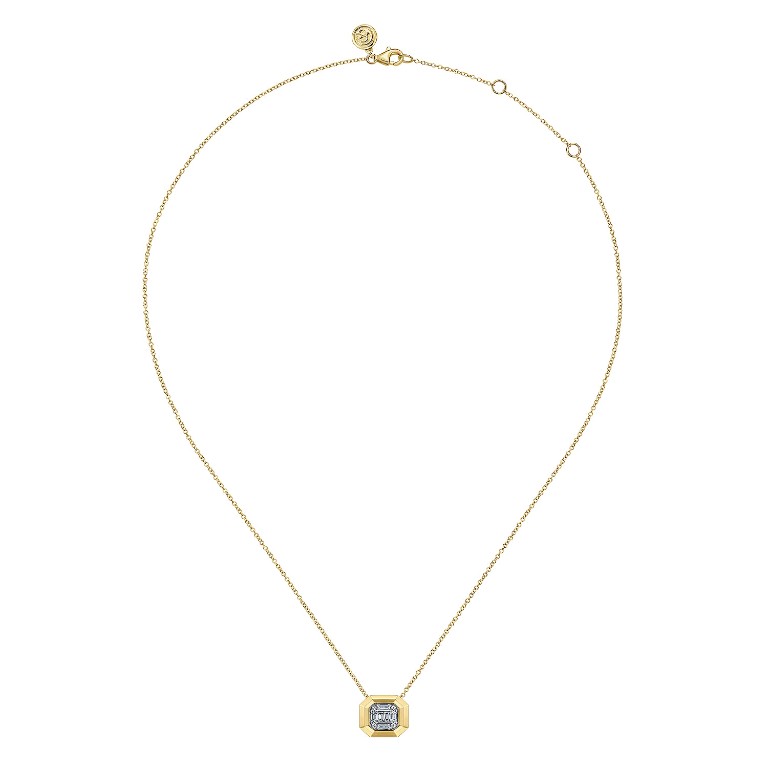 14K Yellow Gold Geometric Baguette and Round Diamond Pendant Necklace - 0.3 ct - Shot 2
