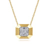 14K Yellow Gold Geometric Baguette and Round Diamond Pendant Necklace - 0.75 ct