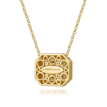 14K Yellow Gold Geometric Baguette and Round Diamond Pendant Necklace