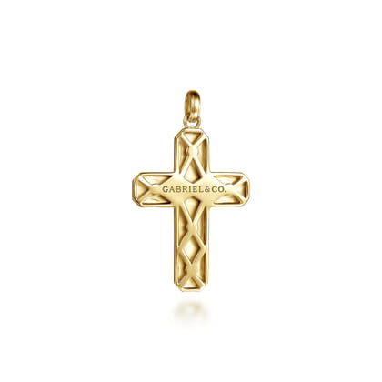 14K Yellow Gold Geometric Cross Pendant