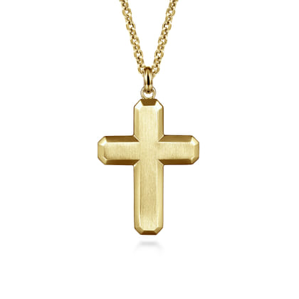 14K Yellow Gold Geometric Cross Pendant