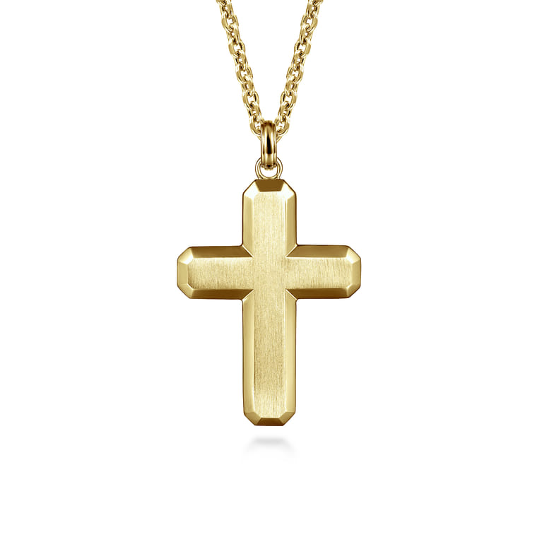 14K Yellow Gold Geometric Cross Pendant - Shot 3