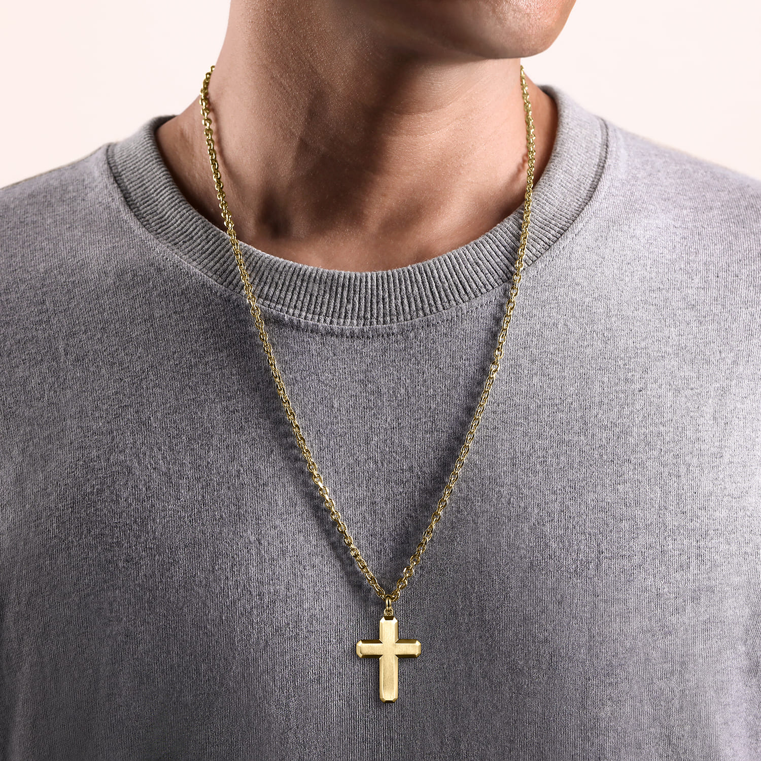 14K Yellow Gold Geometric Cross Pendant - Shot 4