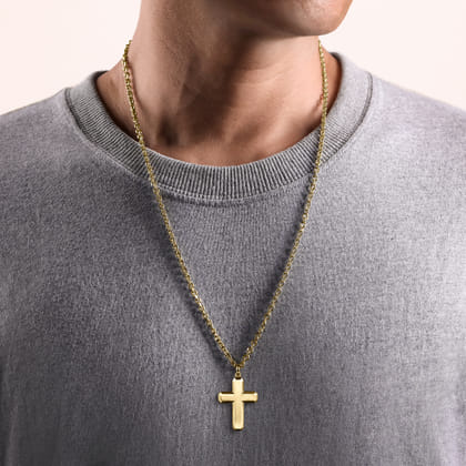 14K Yellow Gold Geometric Cross Pendant