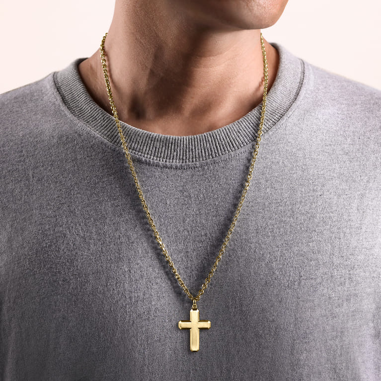 14K Yellow Gold Geometric Cross Pendant - Shot 4