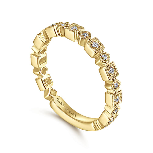 14K Yellow Gold Geometric Diamond Stackable Ring - 0.12 ct - Shot 3