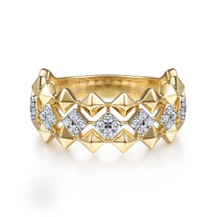 14K Yellow Gold Geometric Diamond Station Grommet Ring