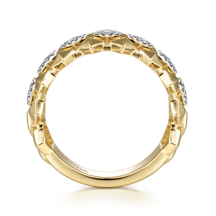 14K Yellow Gold Geometric Diamond Station Grommet Ring