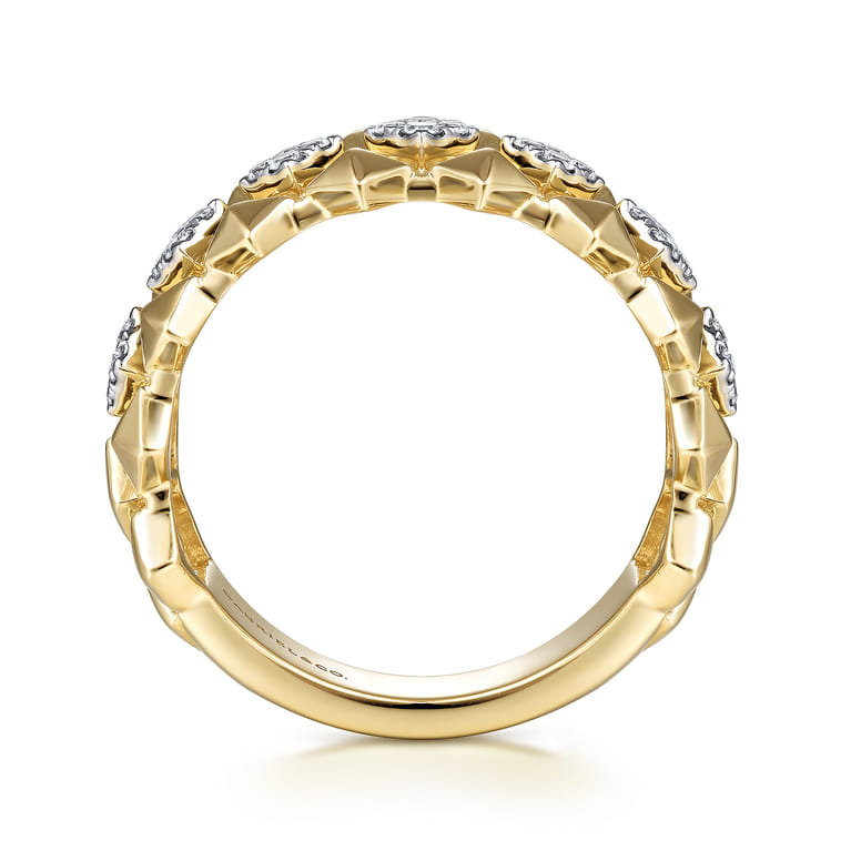 14K Yellow Gold Geometric Diamond Station Grommet Ring - 0.21 ct - Shot 2