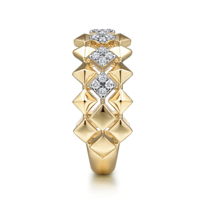 14K Yellow Gold Geometric Diamond Station Grommet Ring