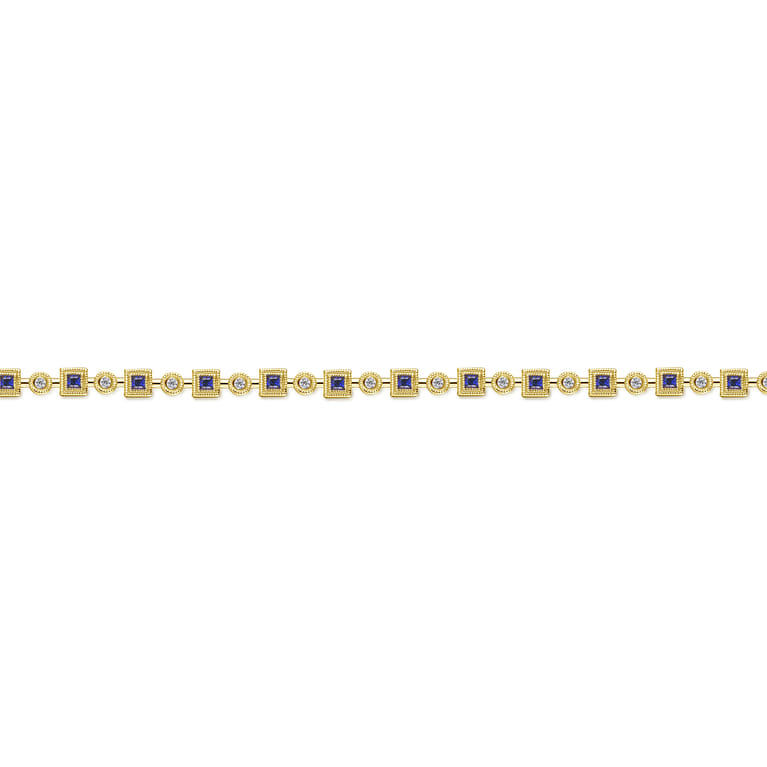 14K Yellow Gold Geometric Diamond and Sapphire Tennis Bracelet - 0.3 ct - Shot 2