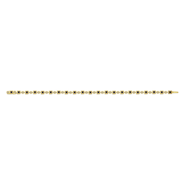 14K Yellow Gold Geometric Diamond and Sapphire Tennis Bracelet