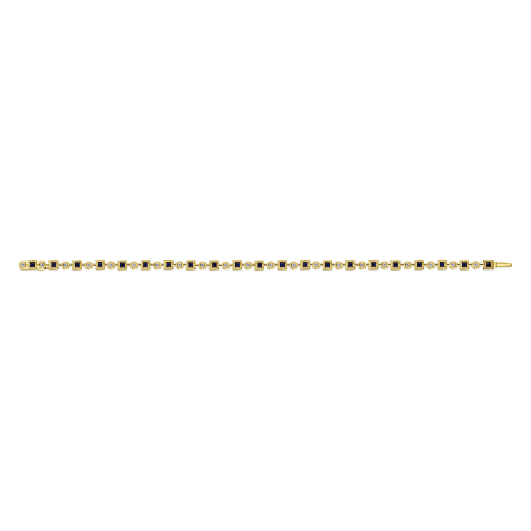 14K Yellow Gold Geometric Diamond and Sapphire Tennis Bracelet - 0.3 ct - Shot 3