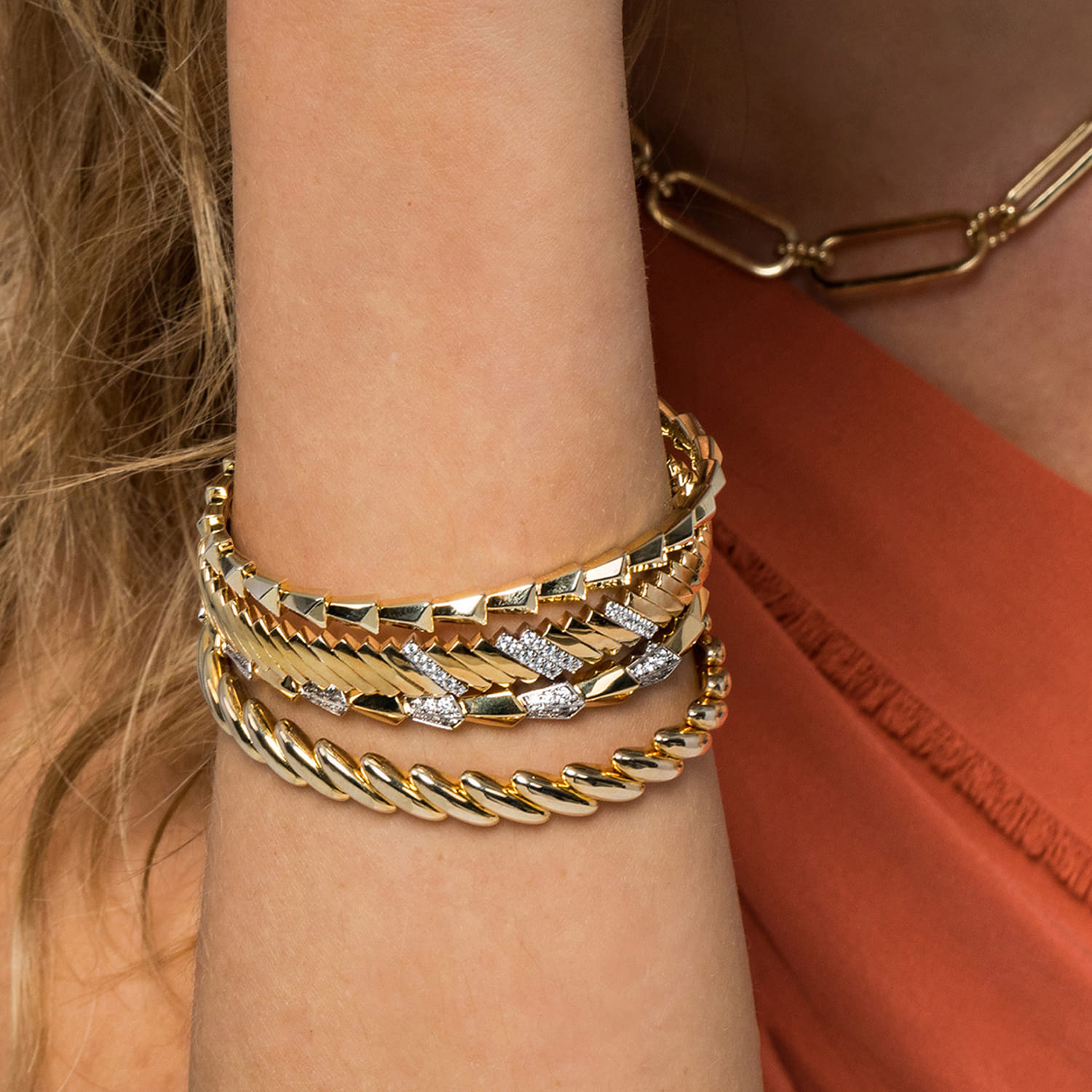14K Yellow Gold Geometric Open Bangle - Shot 5