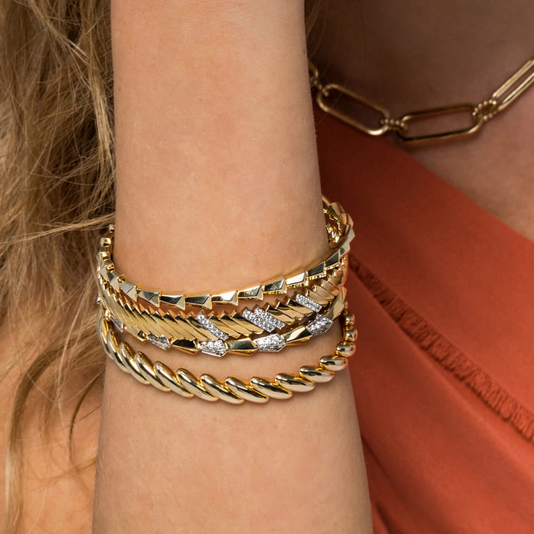 14K Yellow Gold Geometric Open Bangle - Shot 5