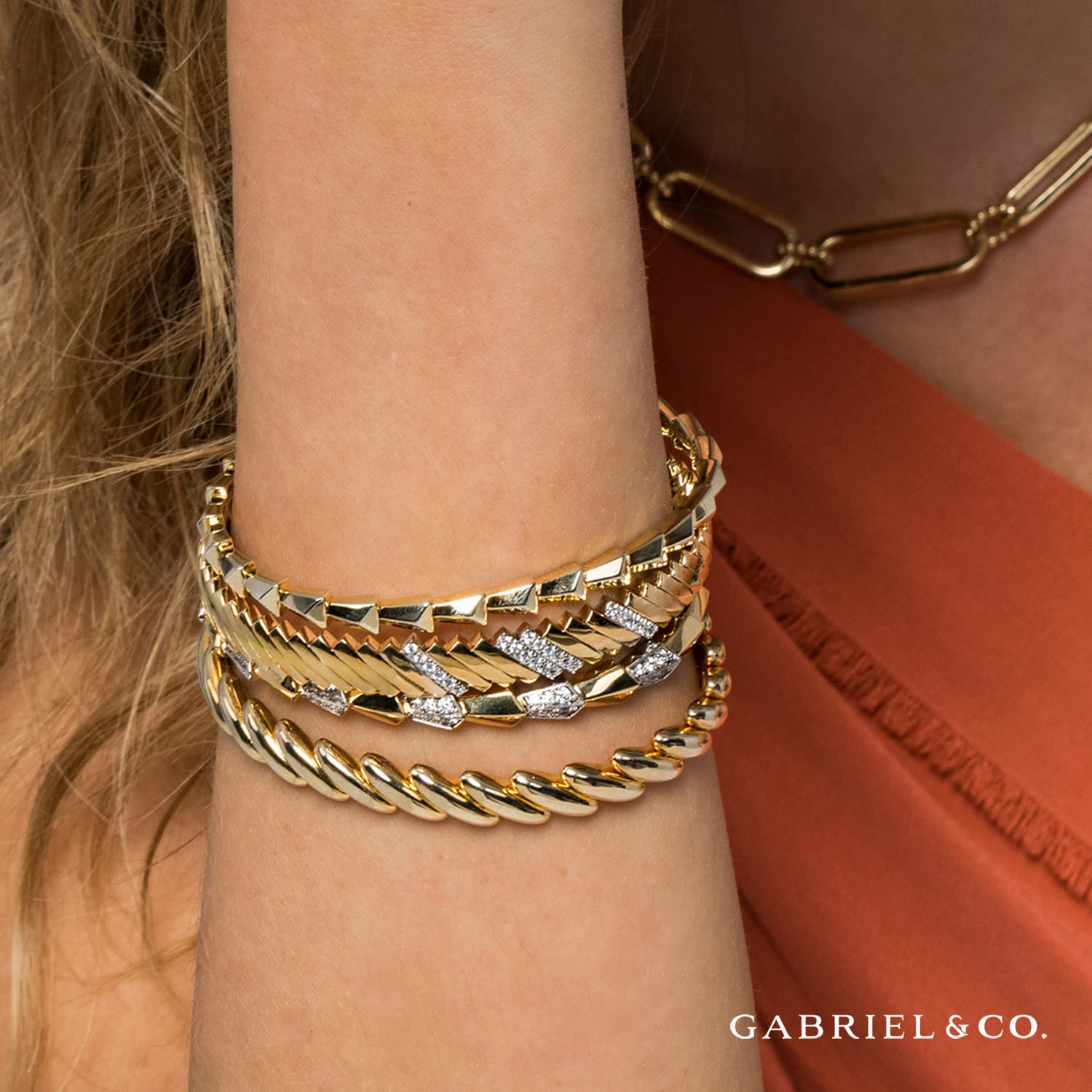 14K Yellow Gold Geometric Open Bangle - Shot 5