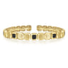 14K Yellow Gold Geometric Open Cuff Bracelet with Black Spinel Stations
