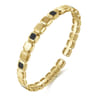 14K Yellow Gold Geometric Open Cuff Bracelet with Black Spinel Stations