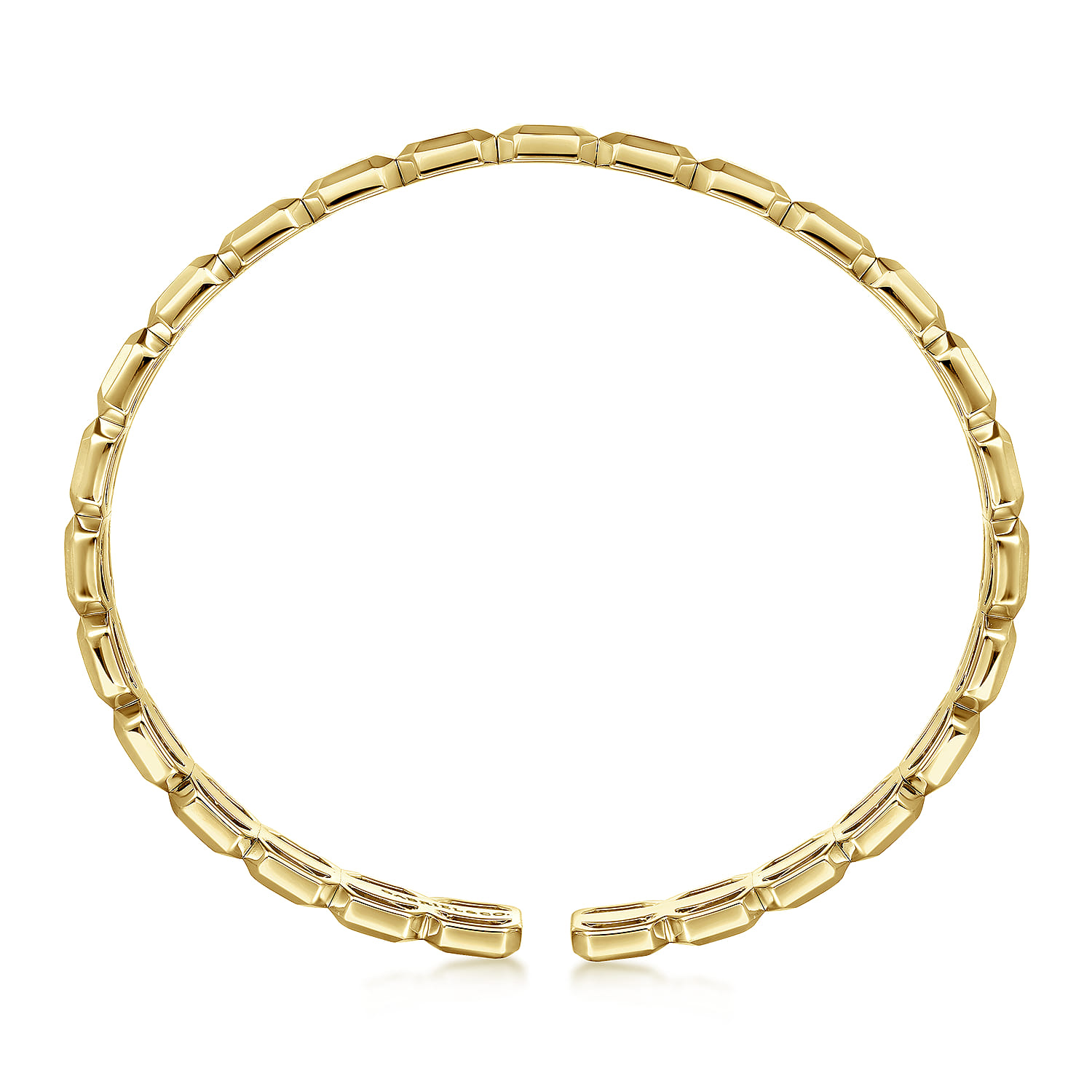 14K Yellow Gold Geometric Open Cuff Bracelet with Black Spinel Stations