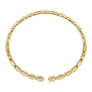 14K Yellow Gold Geometric Open Cuff Bracelet with Black Spinel Stations