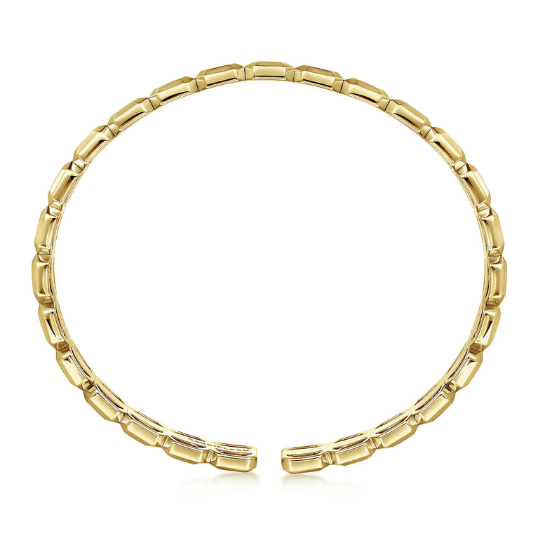 14K Yellow Gold Geometric Open Cuff Bracelet with Black Spinel Stations - Shot 3