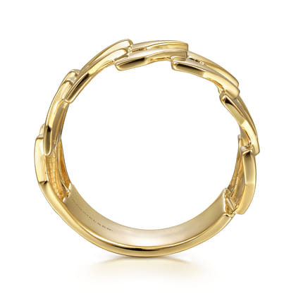 14K Yellow Gold Geometric Pattern Wide Band Ring