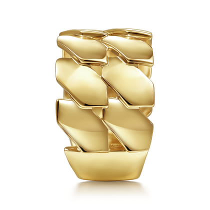 14K Yellow Gold Geometric Pattern Wide Band Ring