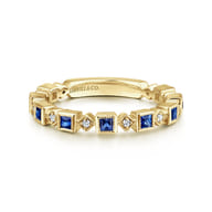 14K Yellow Gold Geometric Sapphire and Diamond Stackable Ring