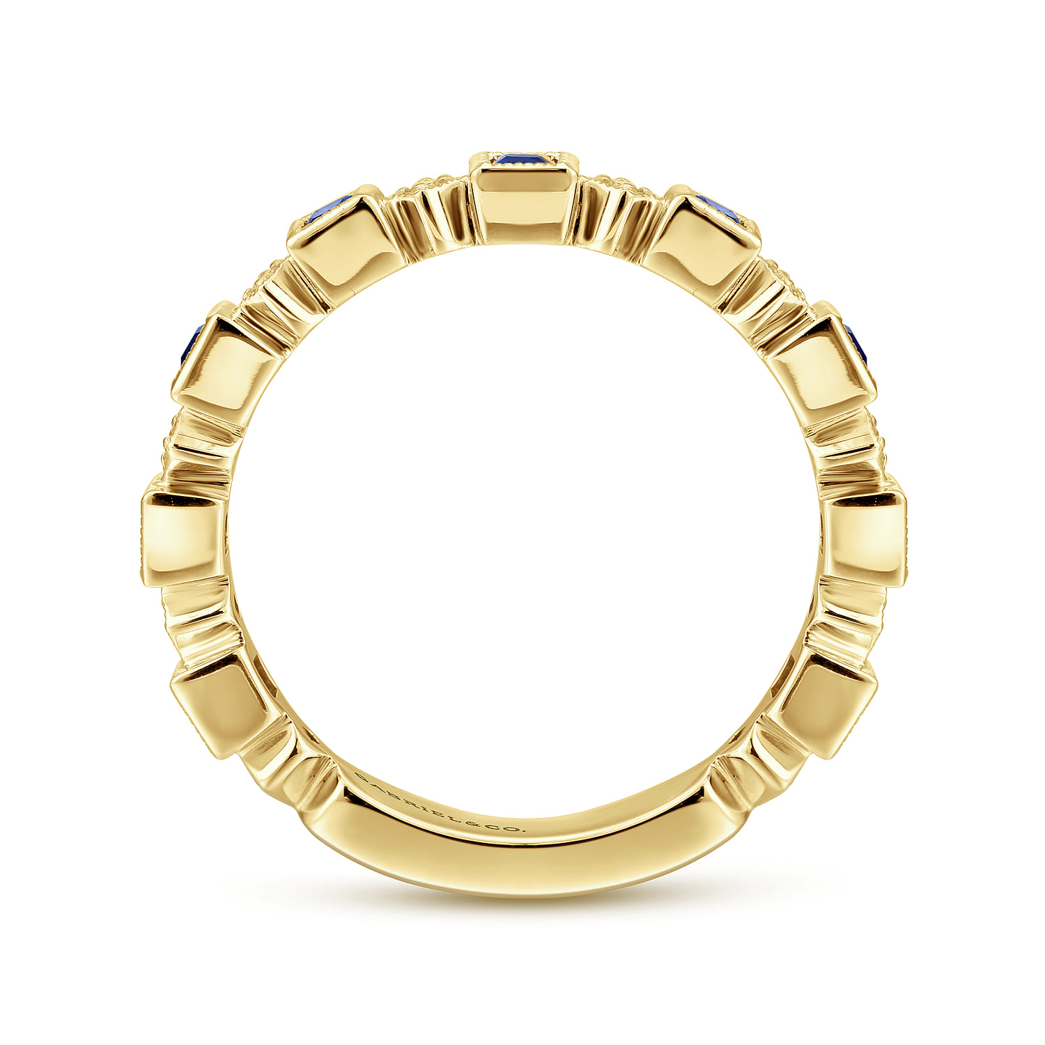 14K Yellow Gold Geometric Sapphire and Diamond Stackable Ring - 0.07 ct - Shot 2