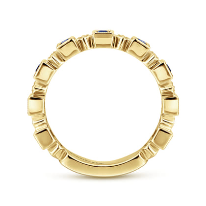 14K Yellow Gold Geometric Sapphire and Diamond Stackable Ring