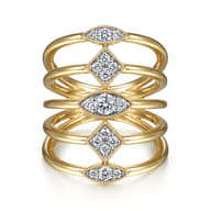 14K Yellow Gold Geometric Station Diamond Pave Statement Ring