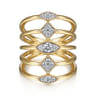 14K Yellow Gold Geometric Station Diamond Pave Statement Ring - 0.45 ct