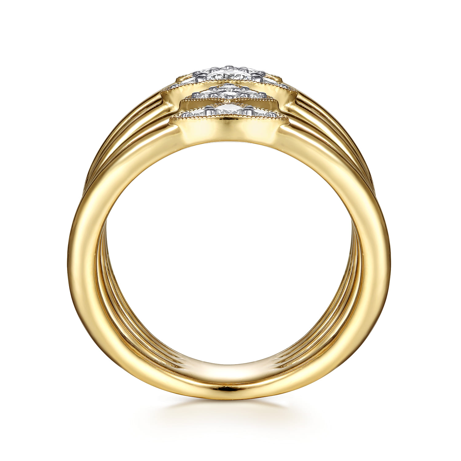 14K Yellow Gold Geometric Station Diamond Pave Statement Ring - 0.45 ct - Shot 2