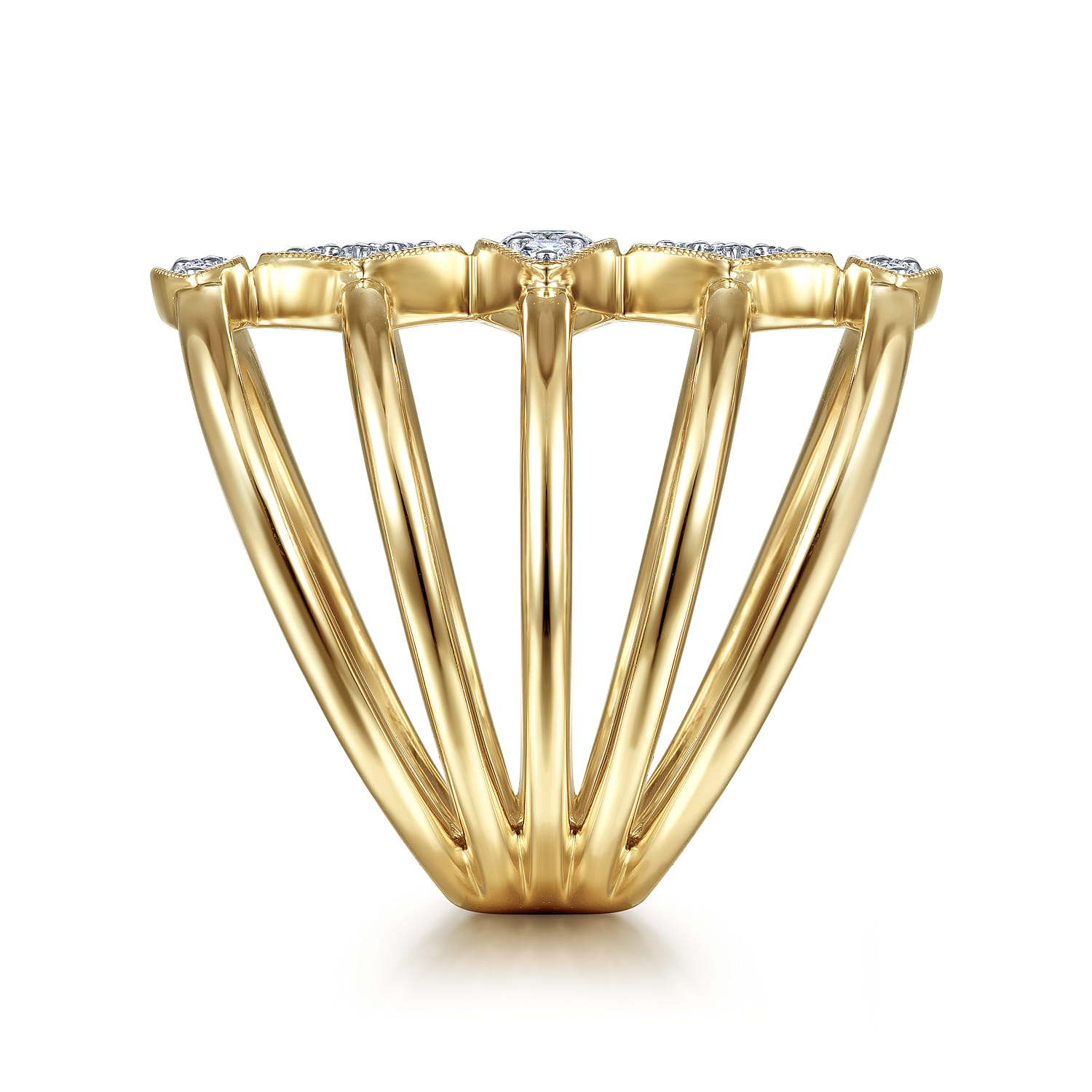 14K Yellow Gold Geometric Station Diamond Pave Statement Ring - 0.45 ct - Shot 4