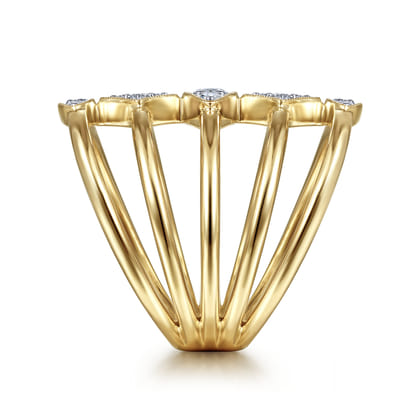 14K Yellow Gold Geometric Station Diamond Pave Statement Ring