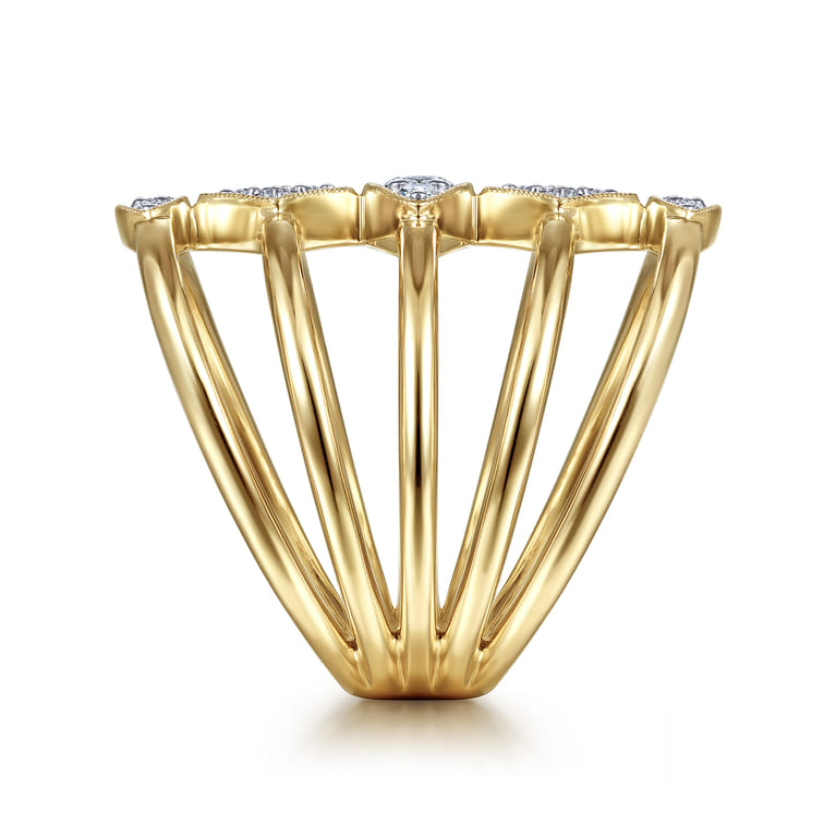 14K Yellow Gold Geometric Station Diamond Pave Statement Ring - 0.45 ct - Shot 4