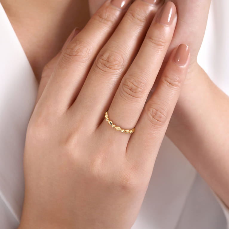 14K Yellow Gold Geometric Station Stackable Ring - Shot 5