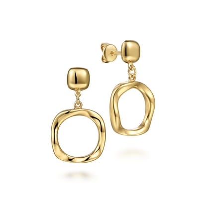 14K Yellow Gold Geometric Stud and Drop Earrings