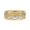 14K Yellow Gold Geometric and Diamond Three Row Stackable Ring - 0.23 ct