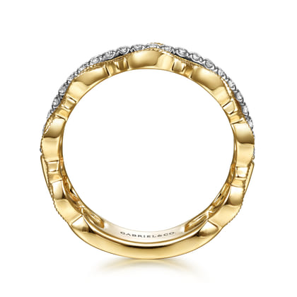 14K Yellow Gold Geometric and Diamond Three Row Stackable Ring