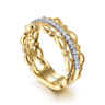 14K Yellow Gold Geometric and Diamond Three Row Stackable Ring - 0.23 ct