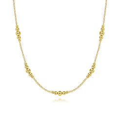 14K Yellow Gold Graduated Bujukan Beads Station Necklace