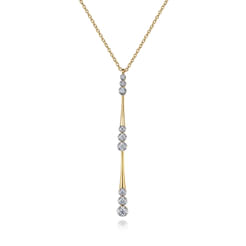 14K Yellow Gold Graduated Diamond Station Drop Y Necklace 