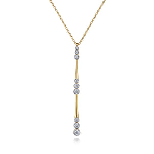 14K Yellow Gold Graduated Diamond Station Drop Y Necklace