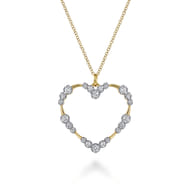 14K Yellow Gold Graduated Diamond Station Heart Pendant Necklace