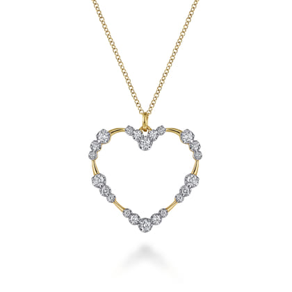 14K Yellow Gold Graduated Diamond Station Heart Pendant Necklace