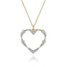 14K Yellow Gold Graduated Diamond Station Heart Pendant Necklace - 0.55 ct