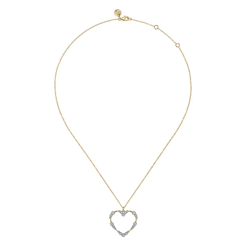 14K Yellow Gold Graduated Diamond Station Heart Pendant Necklace | Shop ...